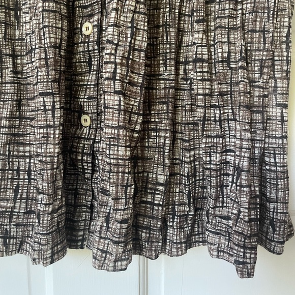 Samantha Sung “Etching Sepia” wool jersey button up, pleated dress. XS/2 - Picture 4 of 6